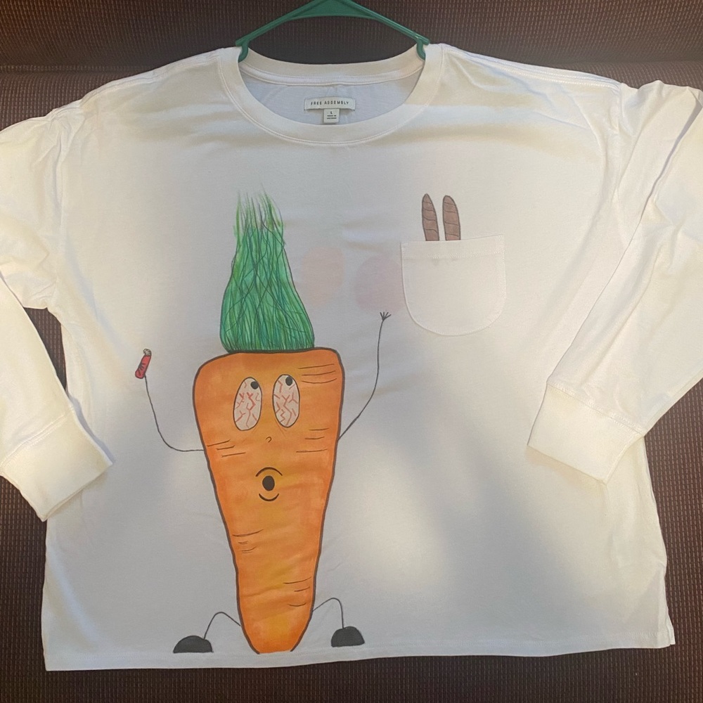 Hand painted carrot cigar white long sleeved shirt